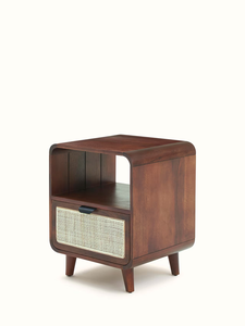 Mesa de Noche Moderna de Madera de Mango y Ratán con Acabado Natural, Gabinete de Almacenamiento para Dormitorio, Taburetes y Otomanas - Product Image 2