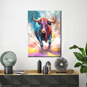 Cuadro Decorativo de Toro Vibrante: Impresión en Lienzo para Decoración Moderna, Enmarcado en Lienzo - Product Image 1