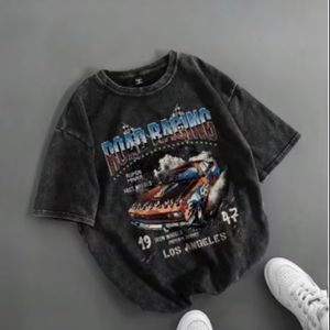 T-shirt graphique imprimé DTG surdimensionné pour homme 100% coton T-shirt court lourd Style Streetwear Coupe ample Tissu éponge - Product Image 1