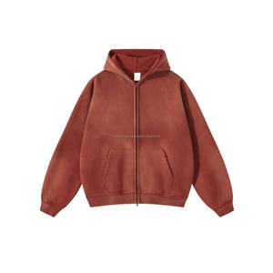 Hommes 100% Coton Polaire Lavé Blanc Épais Luxe Qualité Poids Lourd Coupe Surdimensionnée Impression Personnalisée Logo Fermeture Éclair Haut Brodé - Product Image 1