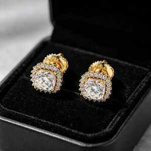 Boucles d'oreilles clous Hip Hop Iced Out en argent sterling 925 avec diamants Moissanite VVS, fermoir à vis, bijoux unisexe - Product Image 5