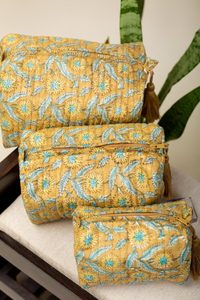 Mustard Vintage Style Eco-Friendly Durable Waterproof Case <b>Set</b> Zipper Closure Multi-Capacity (Large/Medium/Small) <b>Makeup</b> Storage - Product Image 2