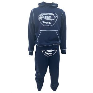 Custom Embroidered Logo Mens Cotton Hoodie And Sweatpants <b>Set</b> Street Wear Jogger <b>Set</b> Contrast Stitch Casual Loose Fit Tracksuit - Product Image 3