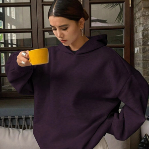 Vestido con capucha para mujer, jersey de lana de manga larga, sudadera, atuendo informal cálido y acogedor, ropa de calle elegante para invierno o ropa de salón - Product Image 1