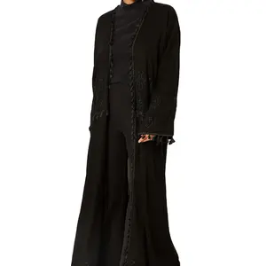 New Style schlichte arabische Frauen Roben lange Abaya elegante muslimische lange Kleid Stretch muslimische Langarm Nida