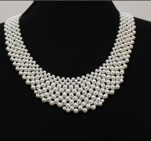 Collier tendance en perles crème à coudre, col de mariée, bandana à franges perlées - Product Image 1