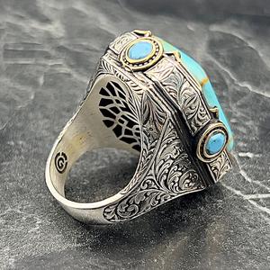 Anillo Grande de Turquesa Hecho a Mano para Hombre, Plata de Ley, Estilo Otomano, Gema Natural Cuadrada, Regalo Único para Él - Product Image 5