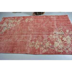 Alfombra Turca Vintage de 4.7x8.1 pies, Alfombra de Área, Alfombra de Lana con Diseño Floral Rojo y Blanco - Product Image 3