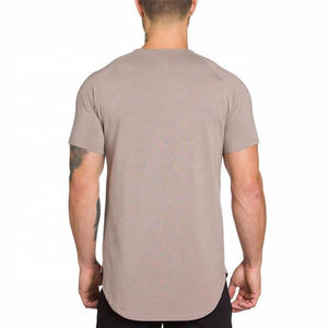 OEM Wholesale Men's Slim Fit Gym <b>T</b>-<b>Shirts</b> 95% Cotton <b>5</b>% Elastane Longer Drop Curved Hem Neck Solid Muscle Fitness Tee <b>Shirt</b> - Product Image 6