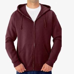 Men's Maroon Full <b>Zip</b> <b>Hooded</b> Sweatshirt Regular Fit Cotton Fleece Custom Printed Casual Front Pocket Autumn Wear Anti-shrink - Product Image 1