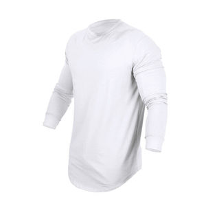 Camiseta de manga larga con ajuste muscular para hombre de verano, camiseta inferior con dobladillo curvo, camisetas lisas de color blanco en blanco 2024 - Product Image 5