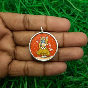 925 Silver Glass Frames Pendant with Handcrafted Lord Krishna Artwork Unique Hand-Painted Jewelry Spiritual <b>Painting</b> Pendant - Product Image 2