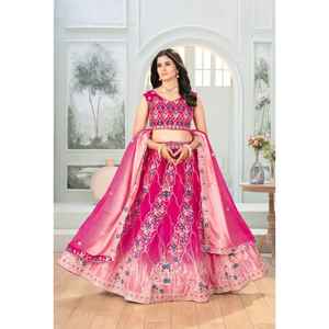 Salwar Kameez de Mariée Femme Attraction Rose, Ampleur Totale, Travail Gaufré, Traditionnel, Fête, Toutes Saisons, Chinon Rembourré, Séchage Rapide - Product Image 1