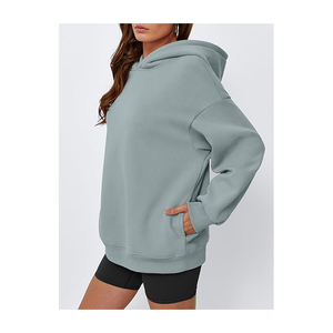 High Quality 100% Cotton Pullovers for Women Long Sleeve <b>Crop</b> <b>Top</b> with Hoodie Winter Fleece Plain Dyed - Product Image 3