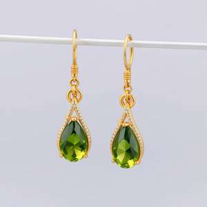 Bijoux hydro exclusifs en améthyste verte Boucles d'oreilles en argent sterling 925 plaqué or de forme ronde avec pierres précieuses - Product Image 5