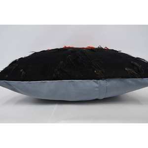 Orange Ikat Patchwork Wool <b>Pillow</b> 28x28 Inch Vintage Embroidered Ruffled Pattern Decorative <b>Pillow</b> for Bedding or Floor Use - Product Image 5