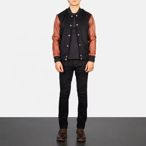 Veste universitaire en cuir véritable personnalisée de haute qualité pour hommes, avec des patchs en chenille à la mode, broderie, veste d'hiver - Product Image 3