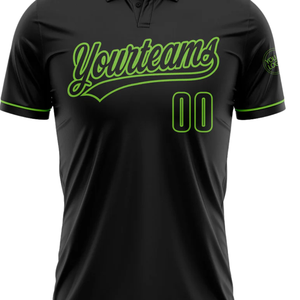 Polo personnalisé noir et vert par sublimation, vêtements de sport personnalisés avec nom et numéro d'équipe, polo personnalisé haut de gamme - Product Image 3