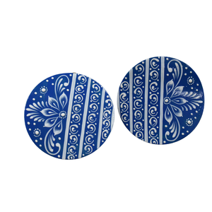 ต่างหูเม็ดกลมขนาดใหญ่ลายภาพวาดสีฟ้าสำหรับเด็กหญิงและสตรี - Product Image 2