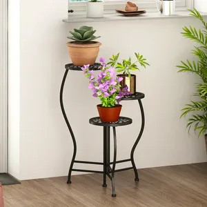 Support pour plantes en métal pliable noir à 2 niveaux Organisateur de pots de fleurs coloré pour la maison et le jardin avec décoration design pour la maison et le jardin - Product Image 3