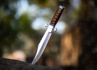 Magnifique couteau de survie et de chasse Bowie, lame en acier D2 polie miroir, manche en bois de burl, fabrication artisanale sur mesure, étui en cuir offert (OEM)
