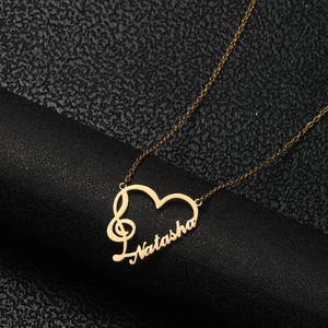 Feminine Vibe Nota musical en colgante en forma de corazón con collar de nombre personalizado Para mujeres y hombres, colgante de latón a un precio más barato - Product Image 1