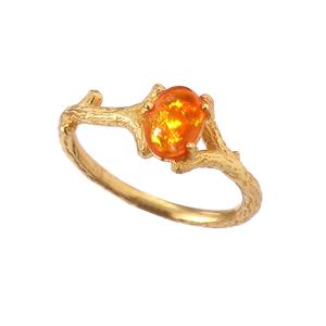 Anillo de rama de eternidad bohemio clásico para mujer de Plata de Ley 925 chapado en oro Ajuste de punta de ópalo naranja para boda y fiesta - Product Image 2