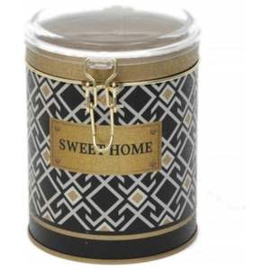 Boîte en fer blanc Kontensan EF11288 1L 105x130 mm avec fermoir à fil, couvercle transparent, lignes géométriques, fond noir, recyclable, sans soudure - Product Image 1