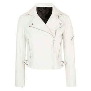 Women'<b>s</b> Genuine Leather Moto <b>Jacket</b> Stand Collar Full Sleeve Zipper Closure Autumn Wear Solid Color Regular Fit - Product Image 2