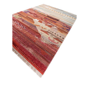 Alfombras Manchaha de Lana y Seda de Bambú Anudadas a Mano, Diseño de Parches Rojos y Naranjas para Uso Doméstico-Les-2646 - Product Image 2