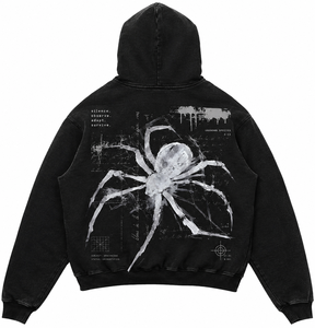 Sudadera con Capucha Oversize para Hombre, Estampado de Araña Negra, Informal, de Algodón Tejido, Estilo Urbano Otoñal, Manga Regular, Logotipo Frontal - Product Image 2