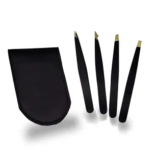 Set di pinzette per sopracciglia colore nero con custodia in pelle Pu strumento di bellezza per spiumatura dei capelli Kit di spiumatura per la depilazione