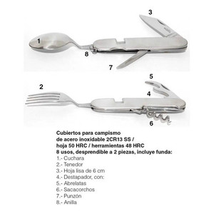Set di utensili da campeggio - Posate staccabili 8-in-1 Wallis con manico in metallo - Product Image 2