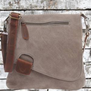 Bolso cruzado de cuero de gamuza gris de último diseño, elegante, bohemio, correa de hombro ajustable, cadenas bordadas con solapa - Product Image 1