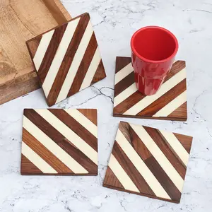 Estick Botão Inacabado Bebidas Palete Rodada Fabricante Set Coasters De Madeira Natural Com Suporte