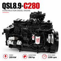 محرك ديزل كامنز QSL8.9-C280 للبناء بقوة 209 كيلوواط و280 حصان وسرعة 2200 دورة في الدقيقة مع توربو للحفارات والآلات الصناعية