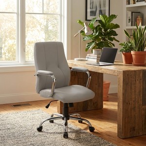 New York <b>Grey</b> Eco- Leather Executive <b>Chair</b> Modern Task Boss <b>Chair</b> Adjustable Ergonomic Home Office <b>Chair</b> PU Wood Aluminium - Product Image 4