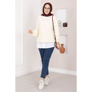 Pull en maille torsadée longue pour femme, style décontracté, imprimé rayé respirant sur le devant, idéal pour l'automne et l'hiver - Product Image 3