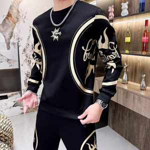 Nuevo Conjunto de Moda para Hombre con Pedrería de Lujo, Sudadera con Capucha Negra y Pantalones, Traje de Alta Calidad, Estilo de Terciopelo Dorado de Doble Cara - Product Image 6