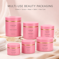 Luxuriöser 250ml 8oz Rosa Kosmetiktiegel mit Goldring, Individuelles Logo OEM, Leere Plastik-Körperbutter-Cremetiegel, Hautpflege-Verpackung
