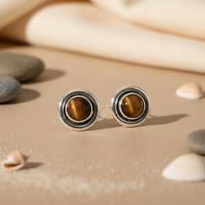Boucles d'oreilles minimalistes en argent 925 avec pierre naturelle sertie en clos, unisexe, pour un usage quotidien - Product Image 2