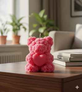Bougie en forme d'ours en peluche faite à la main avec un cœur, bougie parfumée de luxe, étiquette personnalisée, cadeau de retour d'anniversaire, bougie pour la Saint-Valentin - Product Image 1