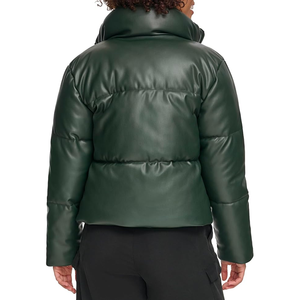 Chaqueta acolchada con cremallera completa para exteriores de cuero para mujer, transpirable, empacable con capucha, abrigo de invierno acolchado de algodón ligero - Product Image 3