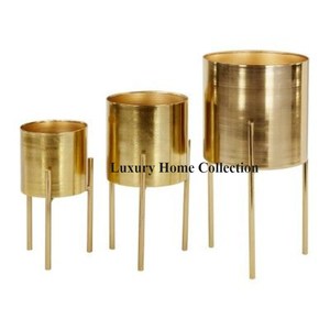 Pots de fleurs décoratifs en métal de créateur à la maison et jardinière couleur or aspect attrayant porte-fleurs et support fournitures de forme ronde - Product Image 5