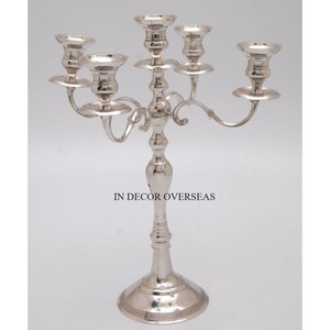 Cristal transparente y plata brillante pulido Heavy Duty Metal único elegante diseñador 5 brazos boda centro de mesa candelabro DE LA India - Product Image 2