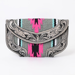 Portefeuille à trois volets en cuir de vachette western pour femme, avec rabat magnétique, poche zippée, porte-cartes multiples, pochette - Product Image 1