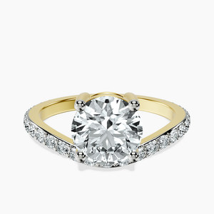 Bague Pavé avec Diamant de Laboratoire et Pierres Latérales en Or Jaune 14K, Diamant Central 0,50 Carat Couleur EF Pureté VS1, Pierres Latérales 0,67 Carat - Product Image 1