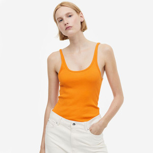 Vente chaude haute rue mode femmes Orange couleur 100% coton encolure dégagée sans manches ajusté haut d'été à vendre - Product Image 1