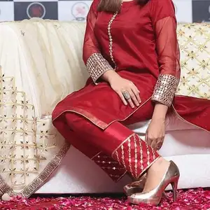 Costume Salwar Kameez pour femmes, vêtement de travail avec broderie et filet de Style indien et pakistan, robe lourde de Style musulman, 2023