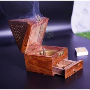 House Bakhoor burner Wood Arabic Bamboo Wooden <b>Incense</b> <b>Sticks</b> <b>Holder</b> Box <b>Incense</b> Burner Use for Ramadan From India - Product Image 3